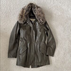 Danier Olive Parka with Faux Fur Lining